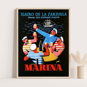 Marina Spanische Oper Vintage Werbeplakat, Vintage Küchendekor, Große Wandkunst, bis zu 18 x 24 Druck.