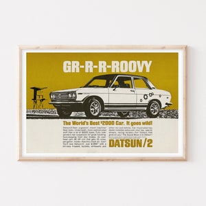 Groovy Datsun 2 Vintage Autowerbeplakat, Vintage Wohnzimmerdekor, extragroße Wandkunst, bis zu 24x36 Zoll Druck.