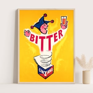 Bitter Cinzano Duży Retro Plakat Koktajlowy - Modna Sztuka Ścienna W Stylu Vintage Do Wystroju Kuchni i Baru