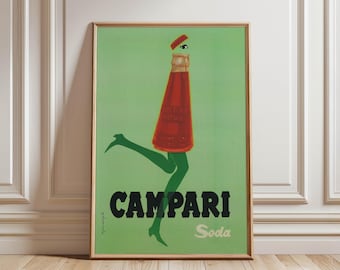 Campari Soda Flaschenpost Poster: Italienischer Werbedruck aus der Mitte des Jahrhunderts