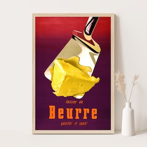 Butter Poster | Restaurant Wand Kunst | Vintage Werbung | Vintage Küchen Dekor | Extra Große Wandkunst | Bis zu 24x36 Zoll Druck.