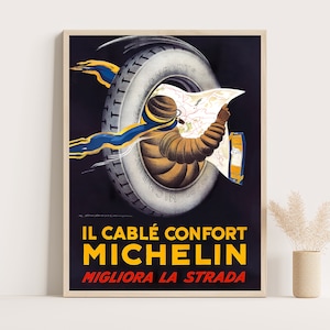 Michelin Reifen Italienisches Vintages Werbeplakat, Vintage Wohnzimmerdekor, große Wandkunst, bis 18x24 Druck.