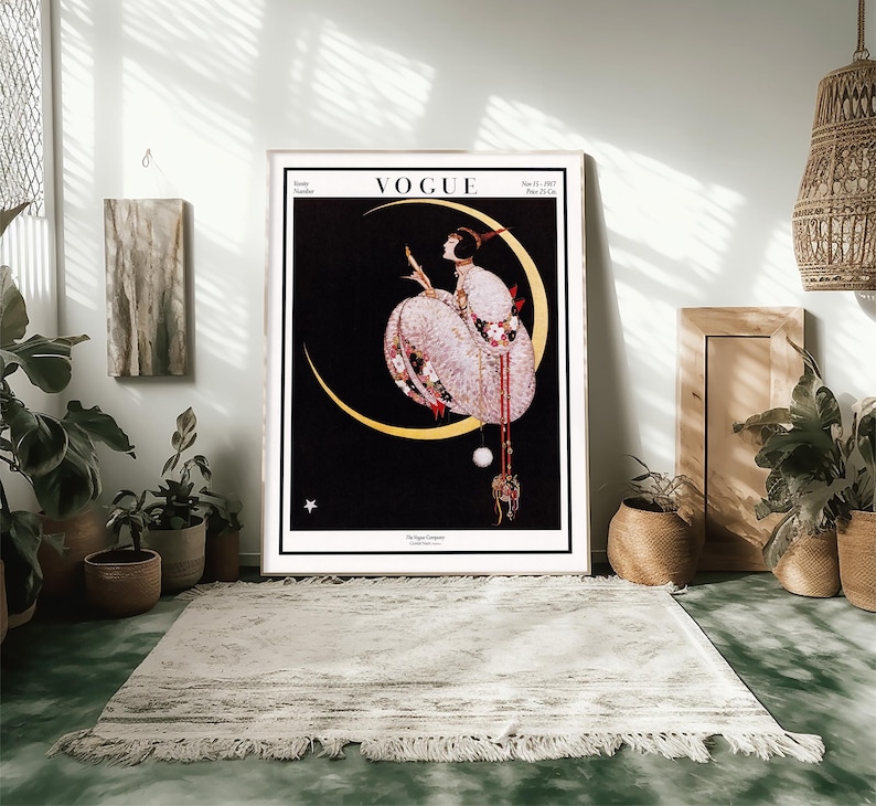 Vogue Cover Print: 1917 Art Deco Moonlit Fashion Illustration by George Wolfe Plank image 6