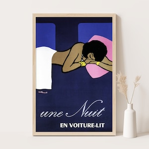 Une Nuit Vintage Werbeplakat von Villemot | Minimalistische Wandkunst | Vintage Schlafzimmer Dekor | Extra Große Wandkunst | Bis zu 24x36 druck.
