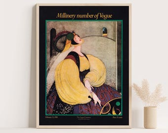 Vintage Vogue Cover Art Nouveau Print: 1916 Millinery Fashion Illustration