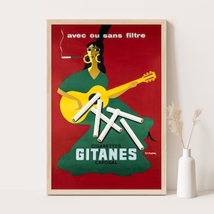 Póster de cigarrillos Gitanes / Póster publicitario francés vintage / Decoración de cocina vintage / Impresión de 24 x 36 pulgadas.