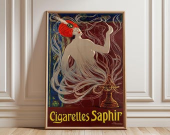 Cigarettes Saphir Vintage Poster Wall Art Print, Art Deco Advertising, 1920s French Illustration