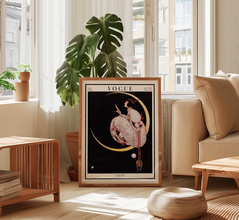 Vogue Cover Print: 1917 Art Deco Moonlit Fashion Illustration by George Wolfe Plank image 3