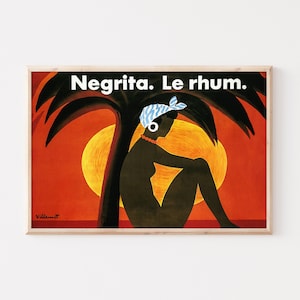 Manifesto pubblicitario d'epoca del Rum Negrita di Villemot / Arte murale minimalista / Decorazione per camera da letto vintage / Arte murale extra large / Stampa fino a 24x36.