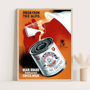 Schweizer Milch Vintage Werbeplakat, Vintage Küchendekor, Große Wandkunst, bis zu 18x24 Druck.