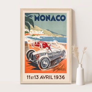 Monaco Monte Carlo Oldtimer Werbeplakat, Vintage Wohnzimmer Wandkunst, 12x18 Zoll Plakat.