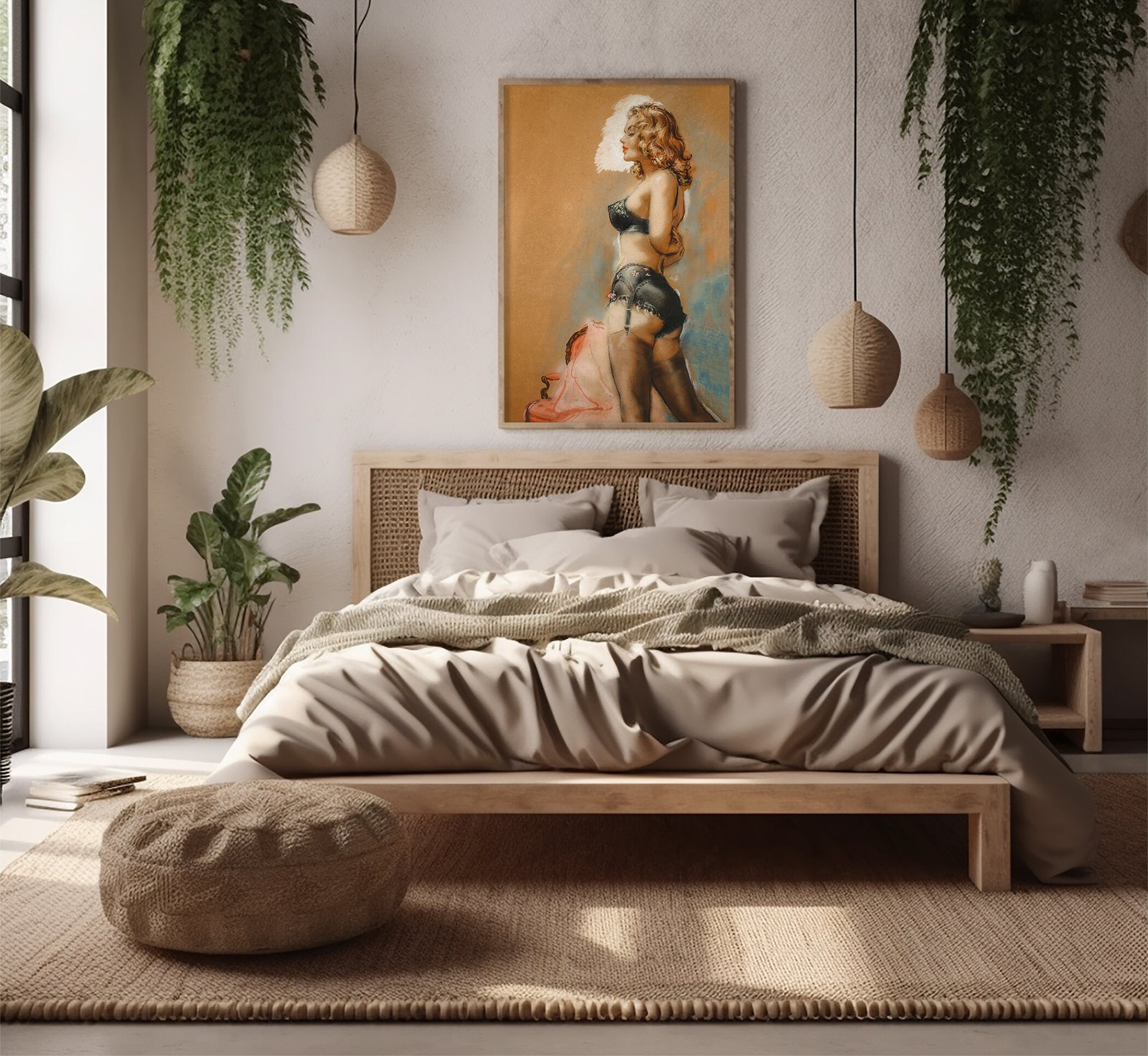 Pin up Girl Wall Art Pin up Art Print Vintage Bedroom Wall Art Large