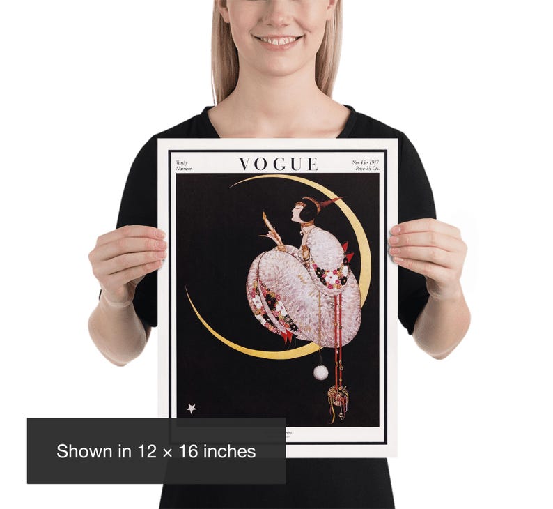 Vogue Cover Print: 1917 Art Deco Moonlit Fashion Illustration by George Wolfe Plank 12x16 inches