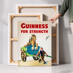 Vintage Guiness Beer Canvas: Irish Bar Cart Decor, Man Pulling Horse image 1