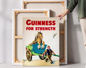 Vintage Guiness Beer Canvas: Irish Bar Cart Decor, Man Pulling Horse