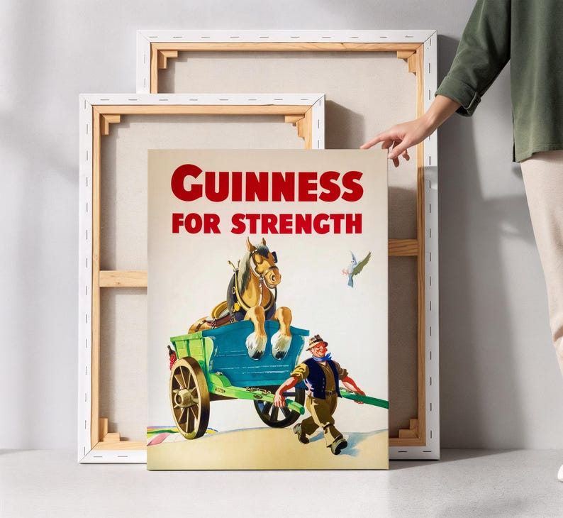 Vintage Guiness Beer Canvas: Irish Bar Cart Decor, Man Pulling Horse image 1