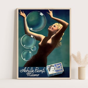 Achille Banfi Seifen Vintage Werbeplakat, Vintage Badezimmer Dekor, große Wandkunst, 18x24 Zoll Druck.