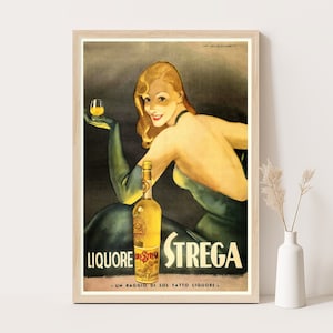 Spirituosen Strega Werbeplakat | Vintage Küchen Dekor | Vintage Wand Kunst | 12x18 Inches Druck.