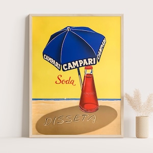 Vintage Campari Soda Poster - Großes buntes Wandbild für die Küche | Retro Cocktailbar Kunst | Dopamin Dekor | Preppy Vintage Werbung Druck
