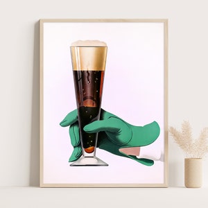 Bier mit grünem Handschuh Vintages Werbeplakat, Vintage Küchendekor, große Wandkunst, bis 18x24 Druck.