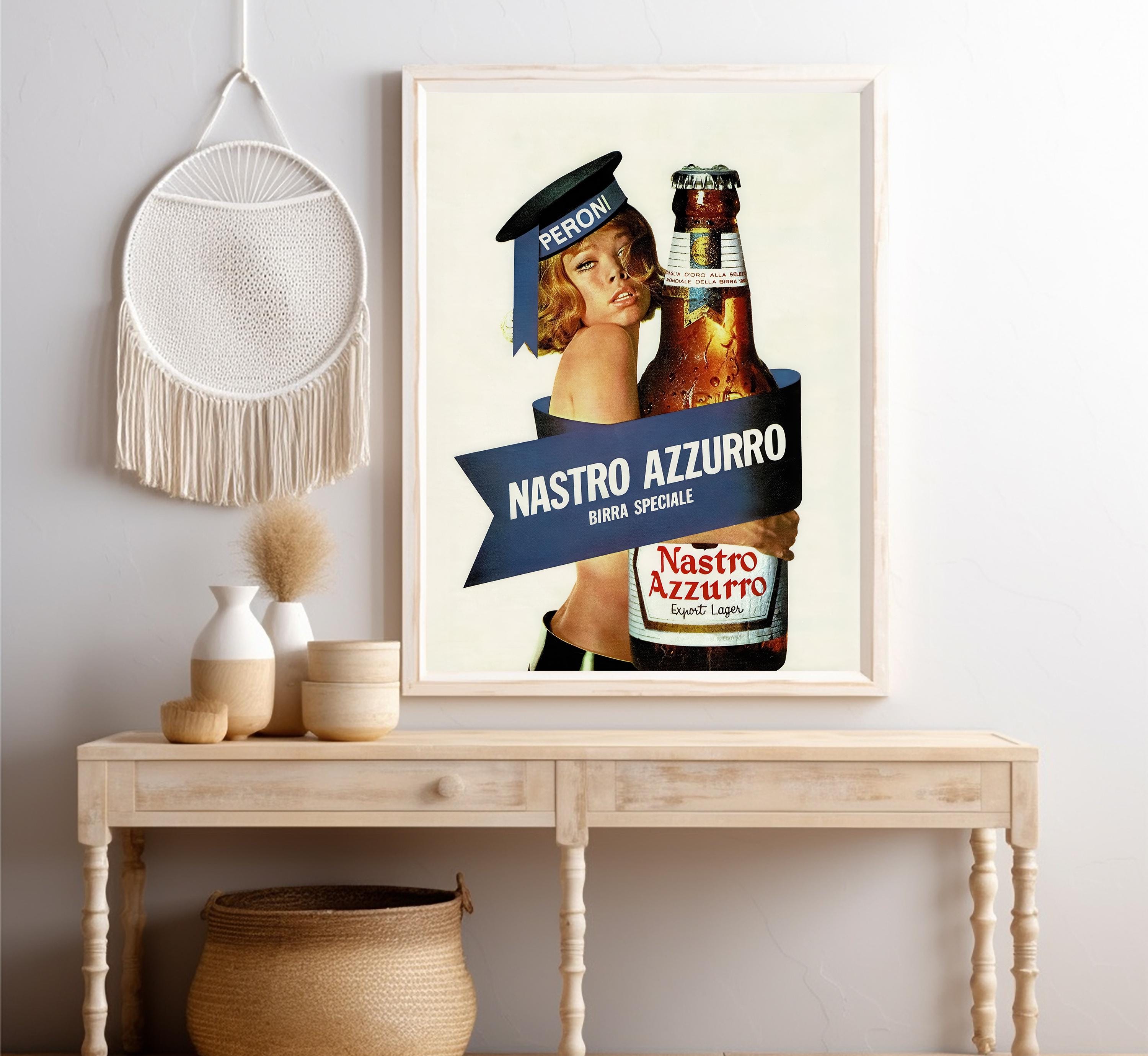 Peroni Nastro Azzuro Vintage Beer Tin Sign - 8x12 Inch Retro Wall Decor For Bar, Garage, Man Cave