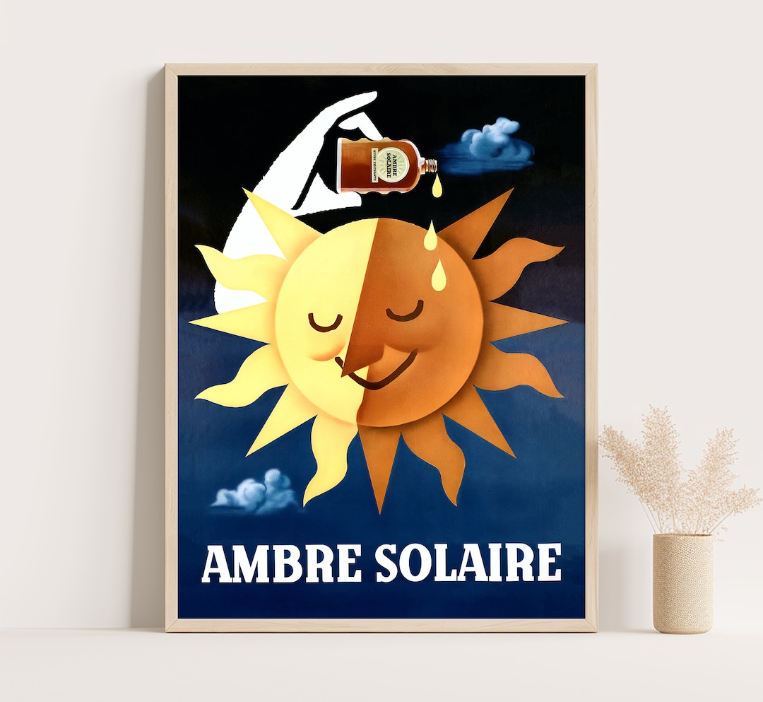 Suntan Lotion Ambre Solaire Vintage Advertising Poster, Vintage