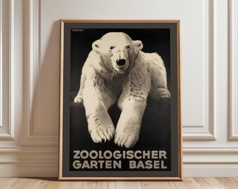 Vintage Basel Zoo Poster Print: Zoologischer Garten Basel 1932, Polar Bear Illustration