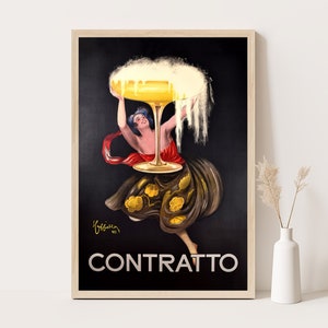 Póster de champán Contratto / Decoración de cocina vintage / Arte de pared extragrande / Impresión de hasta 24 x 36 pulgadas.