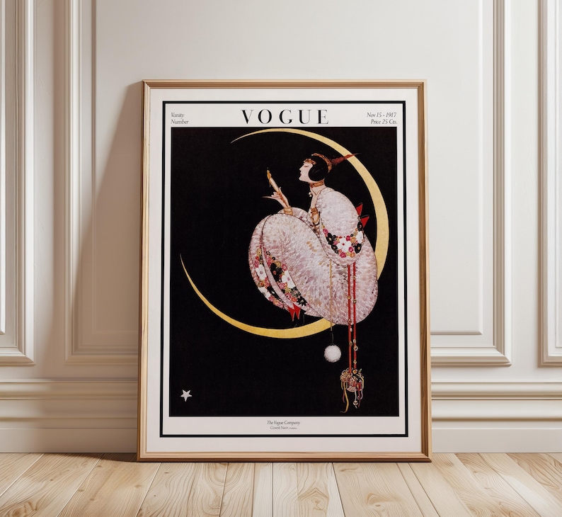 Vogue Cover Print: 1917 Art Deco Moonlit Fashion Illustration by George Wolfe Plank image 1