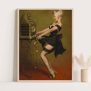 Pin Up Girls Vintage Poster from 1950s | Pinup Girl in Casino | Coquette Room Decor | Sexy Retro Poster & Bathroom Print