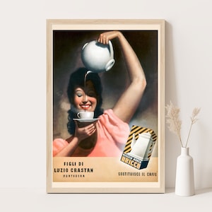 Kaffee Vintage Werbeplakat, Vintage Küchendekor, extragroße Wandkunst, Druck bis zu 24x36.
