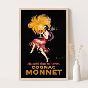 Duży plakat retro Cognac Monnet Cocktail autorstwa Leonetto Cappiello - modna sztuka ścienna w stylu vintage do wystroju kuchni i baru