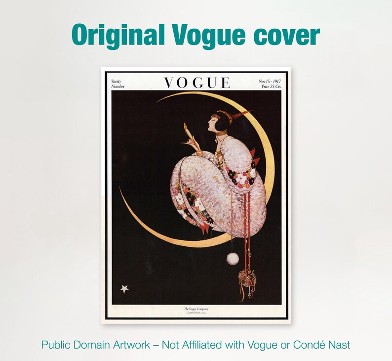 Vogue Cover Print: 1917 Art Deco Moonlit Fashion Illustration by George Wolfe Plank image 19