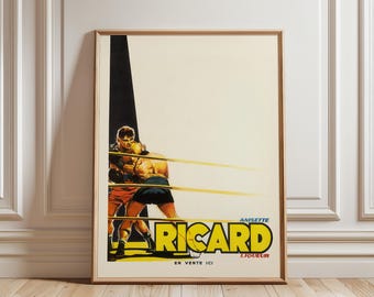 Vintage Ricard Boxing Poster, French Liquor Advertisement Art, 1950s Apéritif Wall Art