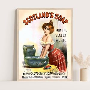 Scotlands Soap für die ausgewählte Welt | Vintage Werbeplakat, Vintage Badezimmerdekor, großes Wandbild, 18x24 Zoll Druck.