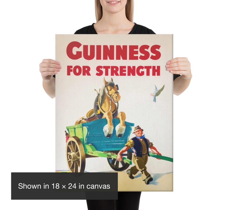 Vintage Guiness Beer Canvas: Irish Bar Cart Decor, Man Pulling Horse image 2