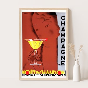 Moët & Chandon Champagner Vintage Werbeplakat, Vintage Küchendekor, extragroße Wandkunst, bis zu 24 x 36 Druck.
