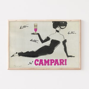 Campari amargo de Franz Marangolo / Publicidad vintage / Decoración de dormitorio vintage / Arte de pared extra grande.