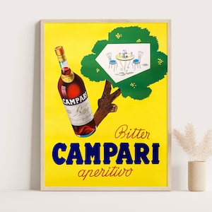 Bitter Campari Aperitif Poster aus den 1960er Jahren | Vintage Campari Werbeplakat | Vintage Küchen Dekor | Vintage italienischer Kunstdruck.