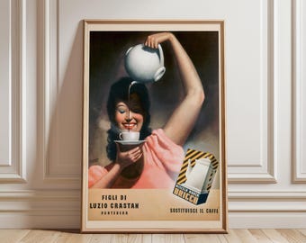 Póster vintage de café italiano, anuncio Art Déco de los años 30, decoración de pared para la cocina.