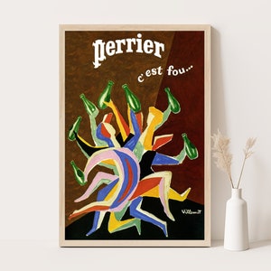 Póster publicitario vintage de Perrier de Villemot / Arte de pared minimalista / Decoración de dormitorio vintage / Arte de pared extragrande / Impresión de hasta 24 x 36.