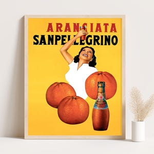 Cartel publicitario vintage de Aranciata Sanpelegrino / Decoración de cocina vintage / Arte de pared grande / Impresión de hasta 16 x 20 pulgadas.