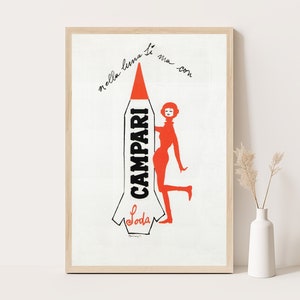 Campari Soda | Nella Luna Si Ma Con Campari | Vintage Werbeplakat | Vintage Küchen Dekor | Extragroße Wandkunst.