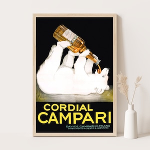 Cordial Campari Eisbär Vintage Werbeplakat, Vintage Küchendekor, extragroße Wandkunst, bis zu 24 x 36 Druck.