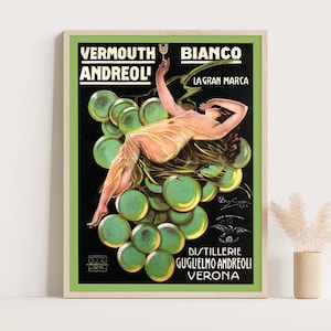 Wermut Bianco Andreoli Plakat | Vintage Werbeplakat | Vintage Küchendekor | Große Wandkunst | Bis zu 18x24 druck.