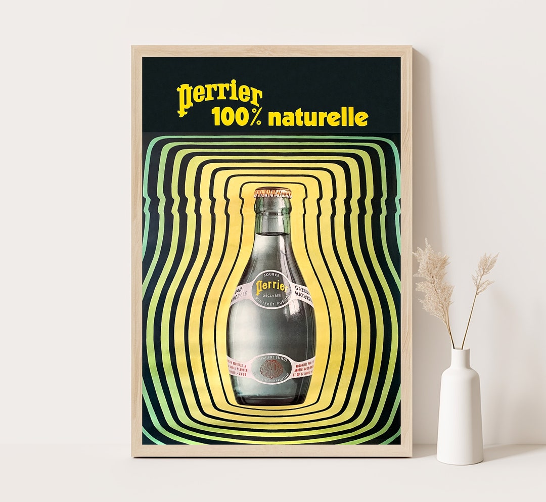 Perrier Poster, Op Art Print, 1970s Optical Illusion