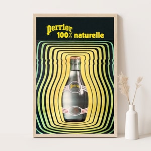 Retro Perrier Französisches Werbeplakat | Perrier 100% Naturelle | Vintage Küchen Dekor | Vintage Küchen Wandkunst.