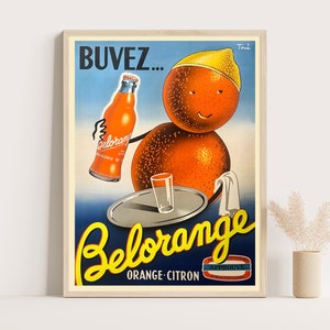 Belorange Französisches Vintage Orange Soda Werbeplakat | Vintage Küchen Dekor | Großes Wandbild | Bis zu 18x24 Zoll Druck.