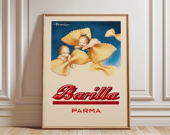 Barilla Vintage Poster Print: Flight of Butterflies Advertisement, 1920s Italian Food Art, Bakery decor