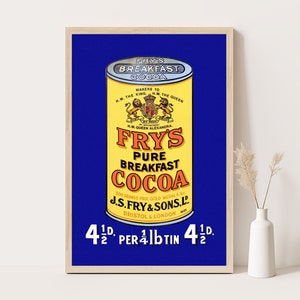Cartel publicitario vintage de Frys Cocoa, decoración de cocina vintage, arte de pared extragrande, impresión de hasta 24 x 36.